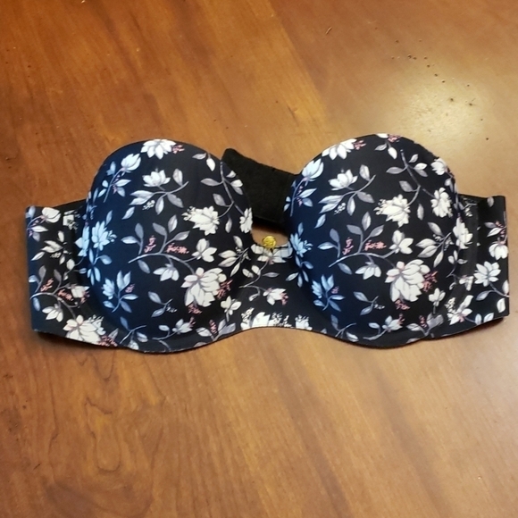 Adrienne Vittadini Strapless Padded Lift Bra 34B Black Floral EUC - Picture 7 of 7